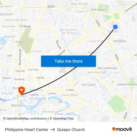 Philippine Heart Center to Quiapo Church map