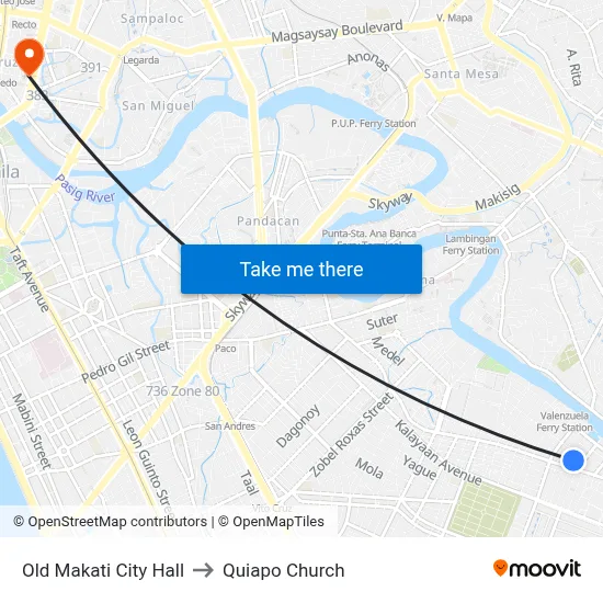 Old Makati City Hall to Quiapo Church map