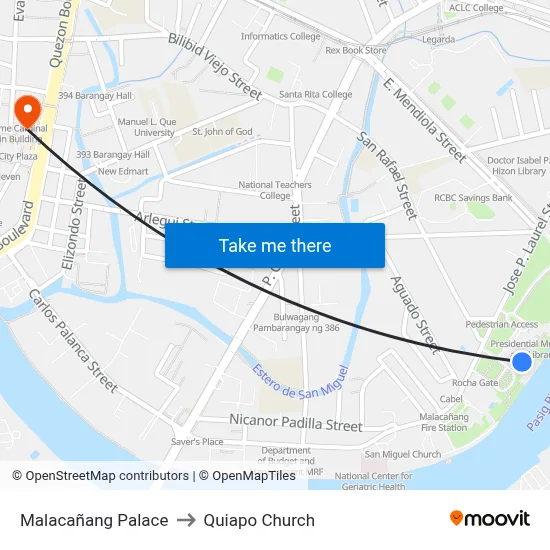Malacañang Palace to Quiapo Church map