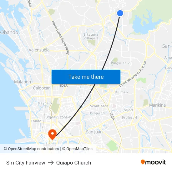 Sm City Fairview to Quiapo Church map