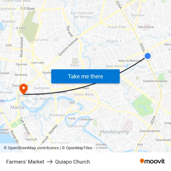 Farmers' Market to Quiapo Church map