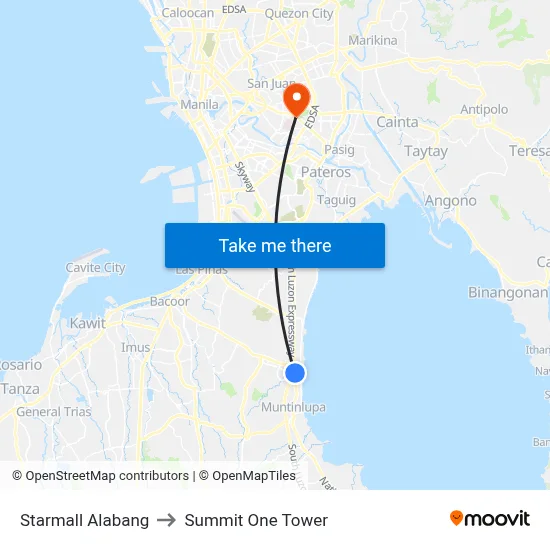 Starmall Alabang to Summit One Tower map