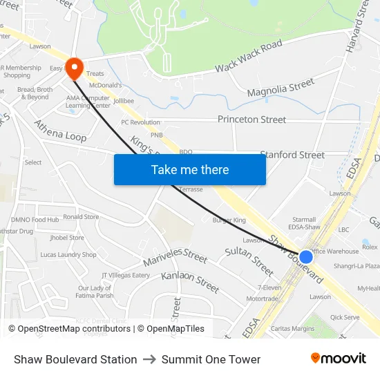 Shaw Boulevard Station to Summit One Tower map