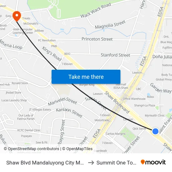 Shaw Blvd Mandaluyong City Manila to Summit One Tower map