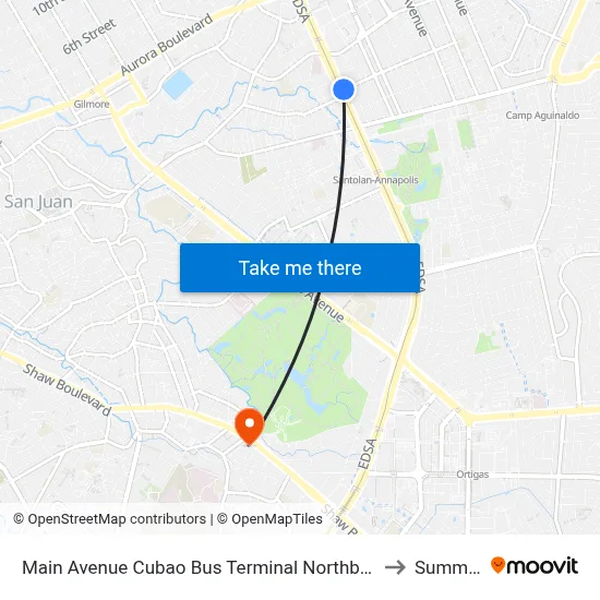 Main Avenue Cubao Bus Terminal Northbound, EDSA, Epifanio de los Santos AV, Quezon City, Manila to Summit One Tower map