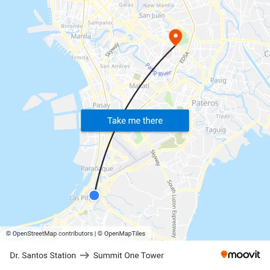 Dr. Santos Station to Summit One Tower map