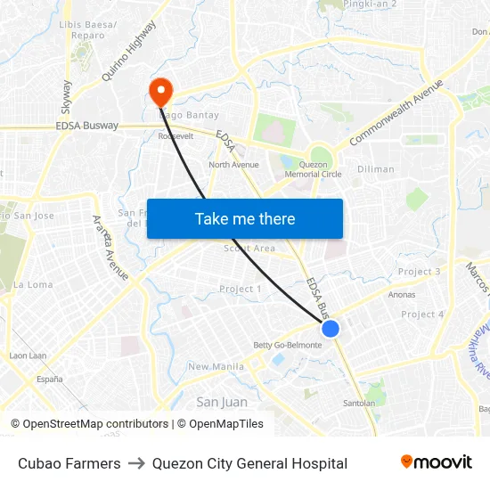 Cubao Farmers to Quezon City General Hospital map
