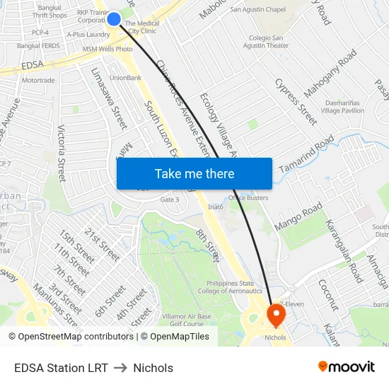 EDSA Station LRT to Nichols map
