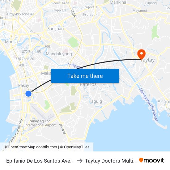 Epifanio De Los Santos Avenue, Lungsod Ng Pasay to Taytay Doctors Multispecialty Hospital map