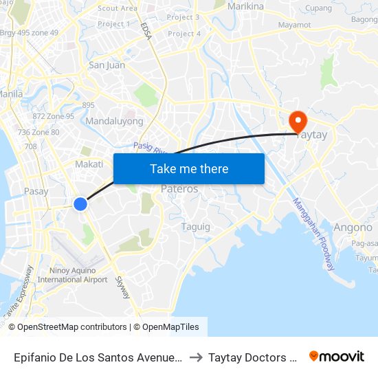 Epifanio De Los Santos Avenue / Skyway , Lungsod Ng Makati, Manila to Taytay Doctors Multispecialty Hospital map