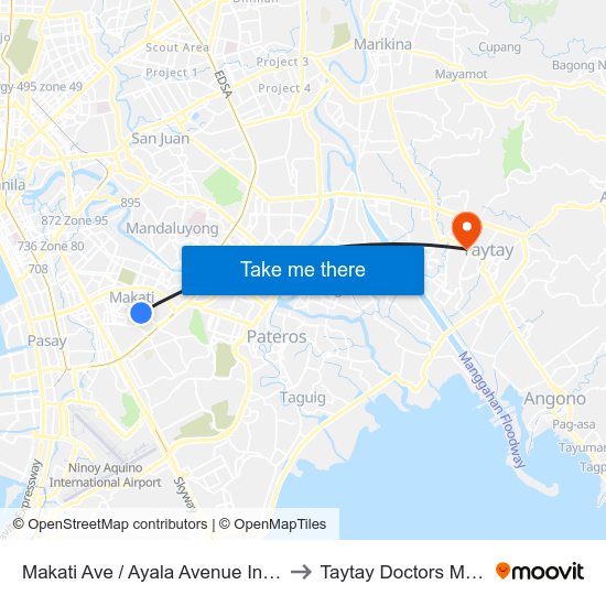 Makati Ave / Ayala Avenue Intersection, Makati City, Manila to Taytay Doctors Multispecialty Hospital map