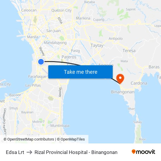 Edsa Lrt to Rizal Provincial Hospital - Binangonan map