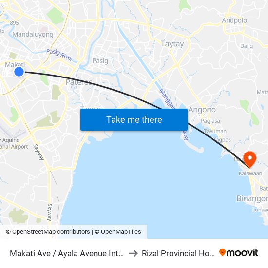 Makati Ave / Ayala Avenue Intersection, Makati City, Manila to Rizal Provincial Hospital - Binangonan map