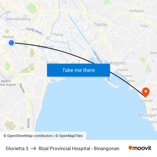 Glorietta 3 to Rizal Provincial Hospital - Binangonan map