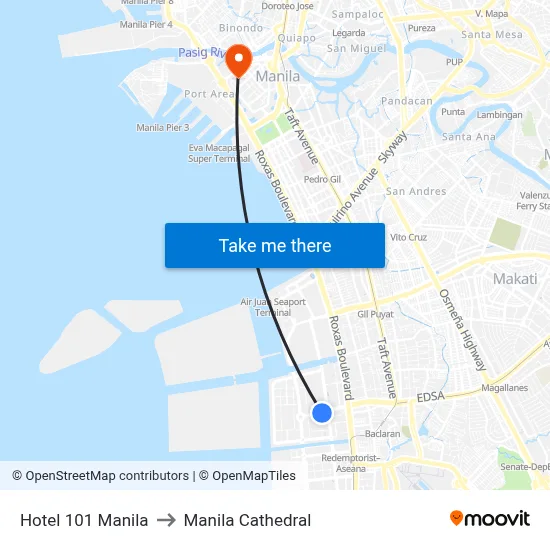 Hotel 101 Manila to Manila Cathedral map