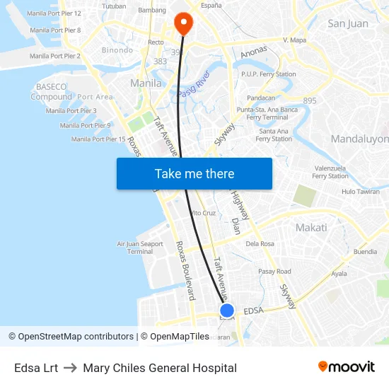 Edsa Lrt to Mary Chiles General Hospital map