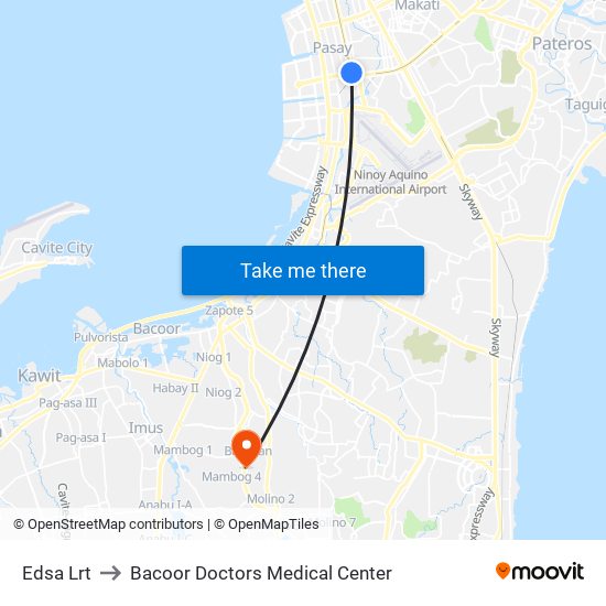 Edsa Lrt to Bacoor Doctors Medical Center map