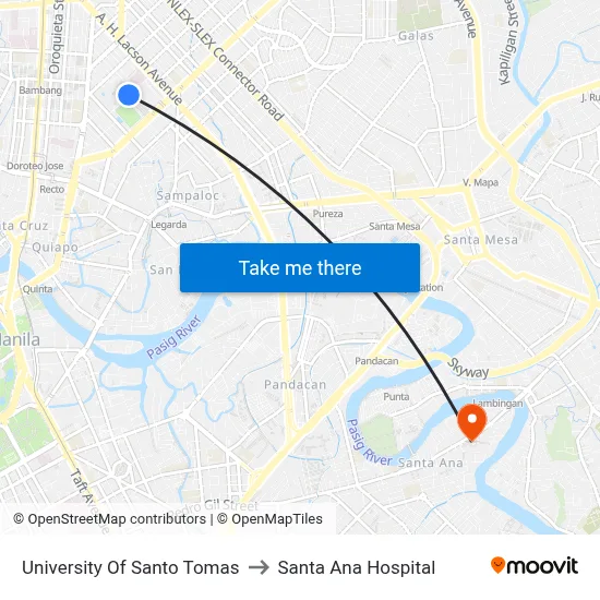 University Of Santo Tomas to Santa Ana Hospital map