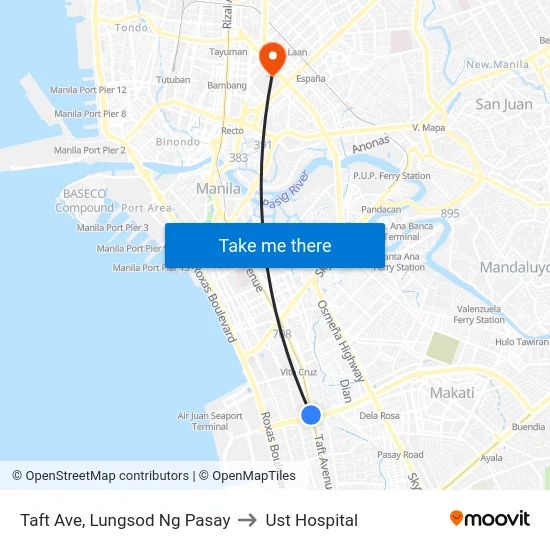 Taft Ave, Lungsod Ng Pasay to Ust Hospital map