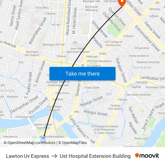 Lawton Uv Express to Ust Hospital Extension Building map