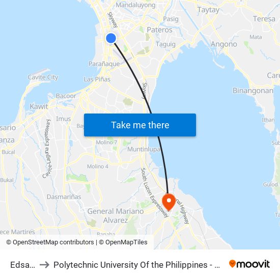 Edsa Lrt to Polytechnic University Of the Philippines - Binan Campus map