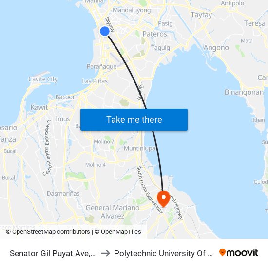 Senator Gil Puyat Ave, Lungsod Ng Pasay, Manila to Polytechnic University Of the Philippines - Binan Campus map