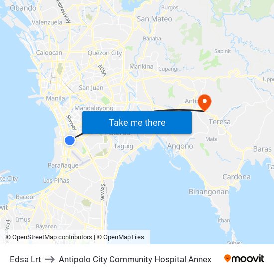 Edsa Lrt to Antipolo City Community Hospital Annex map