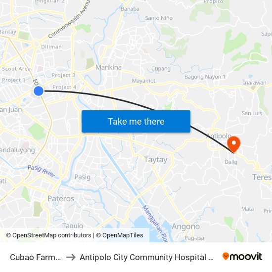 Cubao Farmers to Antipolo City Community Hospital Annex map
