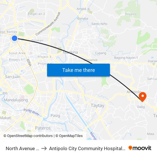 North Avenue Mrt to Antipolo City Community Hospital Annex map