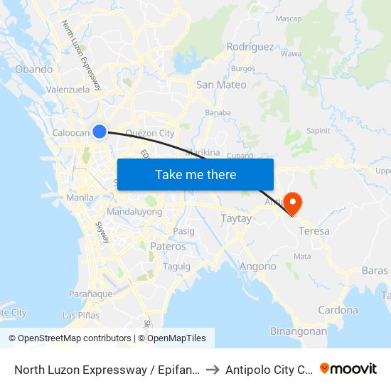 North Luzon Expressway / Epifanio De Los Santos Avenue Intersection, Caloocan City to Antipolo City Community Hospital Annex map