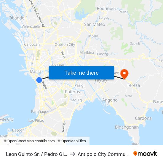 Leon Guinto Sr. / Pedro Gil Intersection, Manila to Antipolo City Community Hospital Annex map
