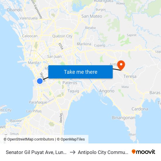 Senator Gil Puyat Ave, Lungsod Ng Pasay, Manila to Antipolo City Community Hospital Annex map