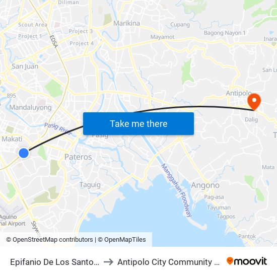 Epifanio De Los Santos Avenue, 10 to Antipolo City Community Hospital Annex map