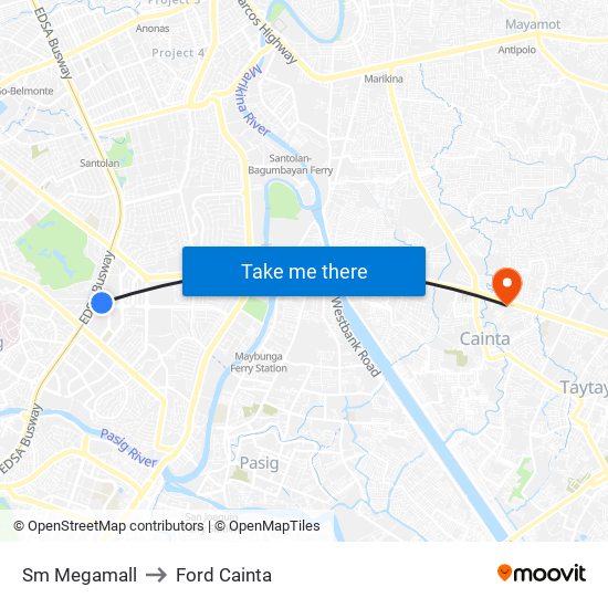 Sm Megamall to Ford Cainta map