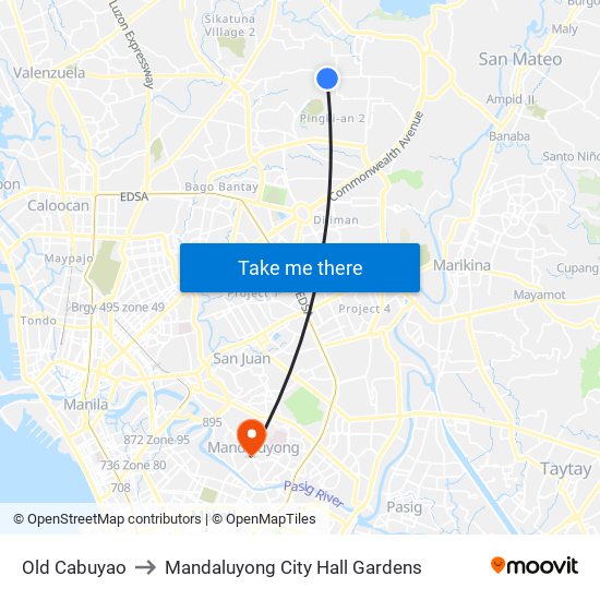 Old Cabuyao to Mandaluyong City Hall Gardens map