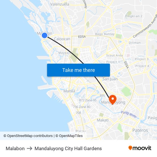 Malabon to Mandaluyong City Hall Gardens map