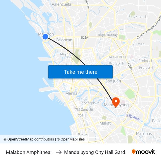 Malabon Amphitheater to Mandaluyong City Hall Gardens map