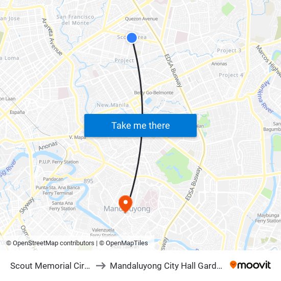 Scout Memorial Circle to Mandaluyong City Hall Gardens map