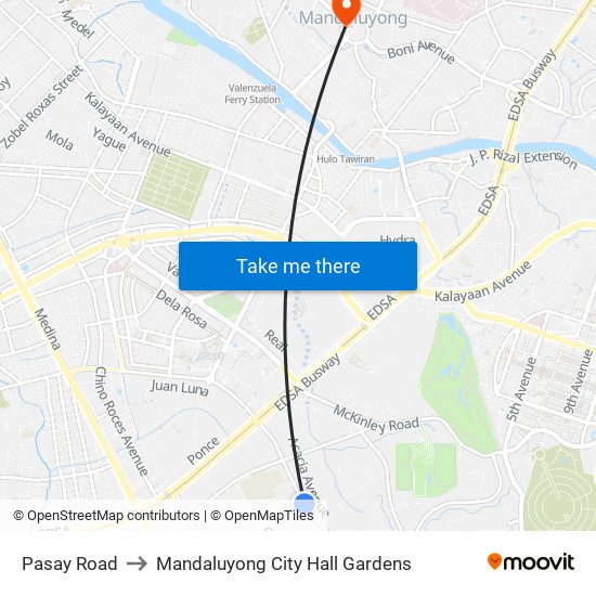 Pasay Road to Mandaluyong City Hall Gardens map