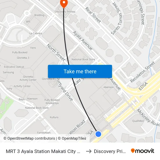 MRT 3 Ayala Station Makati City Manila to Discovery Primea map