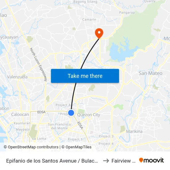 Epifanio de los Santos Avenue / Bulacan Intersection, Quezon City to Fairview Terraces map