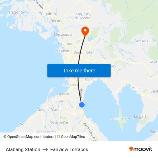Alabang Station to Fairview Terraces map