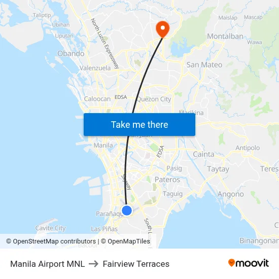 Manila Airport MNL to Fairview Terraces map