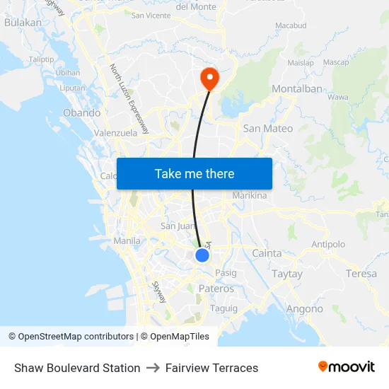 Shaw Boulevard Station to Fairview Terraces map
