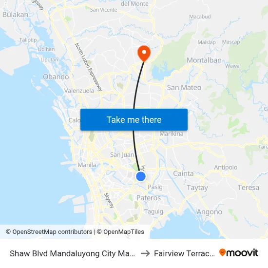 Shaw Blvd Mandaluyong City Manila to Fairview Terraces map