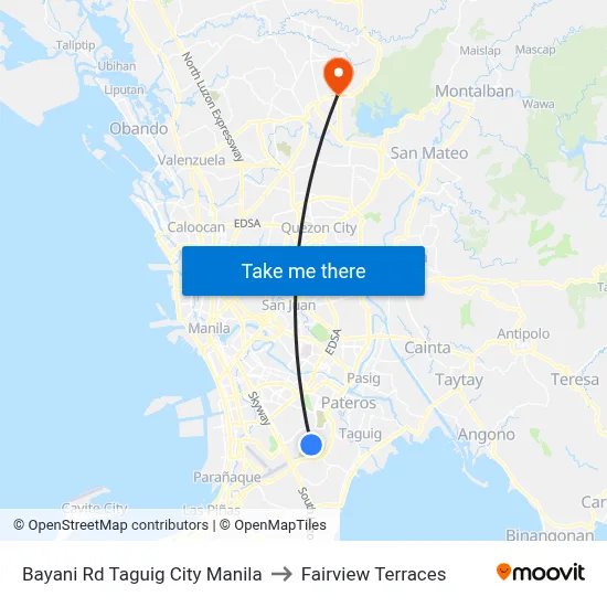 Bayani Rd Taguig City Manila to Fairview Terraces map