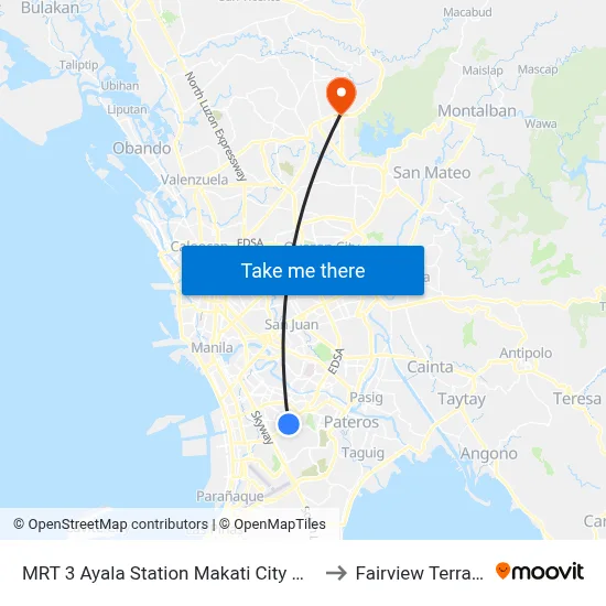MRT 3 Ayala Station Makati City Manila to Fairview Terraces map