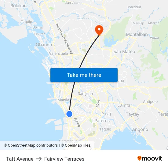 Taft Avenue to Fairview Terraces map