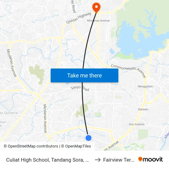 Culiat High School, Tandang Sora, Quezon City to Fairview Terraces map