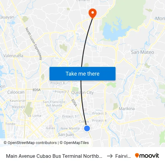Main Avenue Cubao Bus Terminal Northbound, EDSA, Epifanio de los Santos AV, Quezon City, Manila to Fairview Terraces map